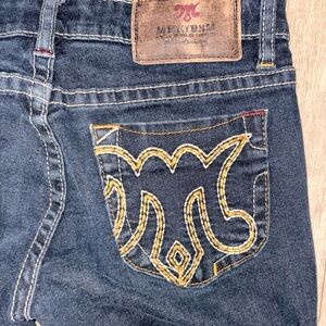 Women’s Straight Leg Jeans in Dark Blue with Yellow Stitching - Mx Denim